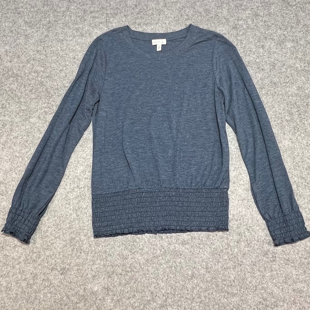 Olivia Sky Womens Blue Smocked Waist Long‎ Sleeve Pullover Top Size M